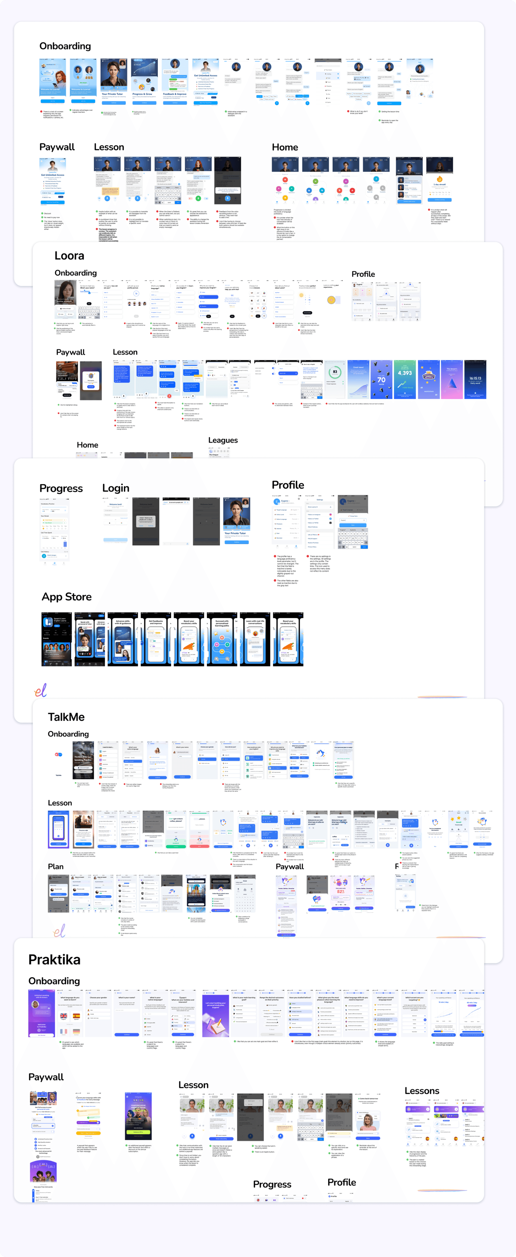 Stacked mobile app screens from competitor analysis