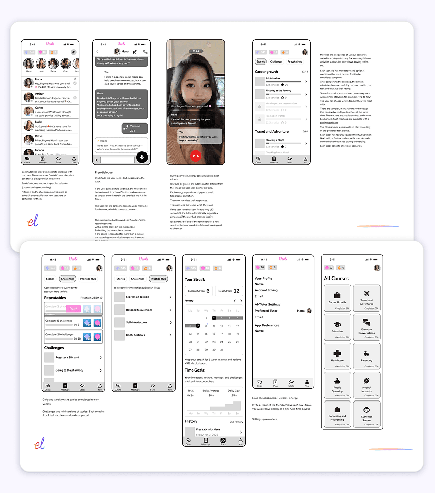 Testing and iterating prototypes with chat list and gamification screens