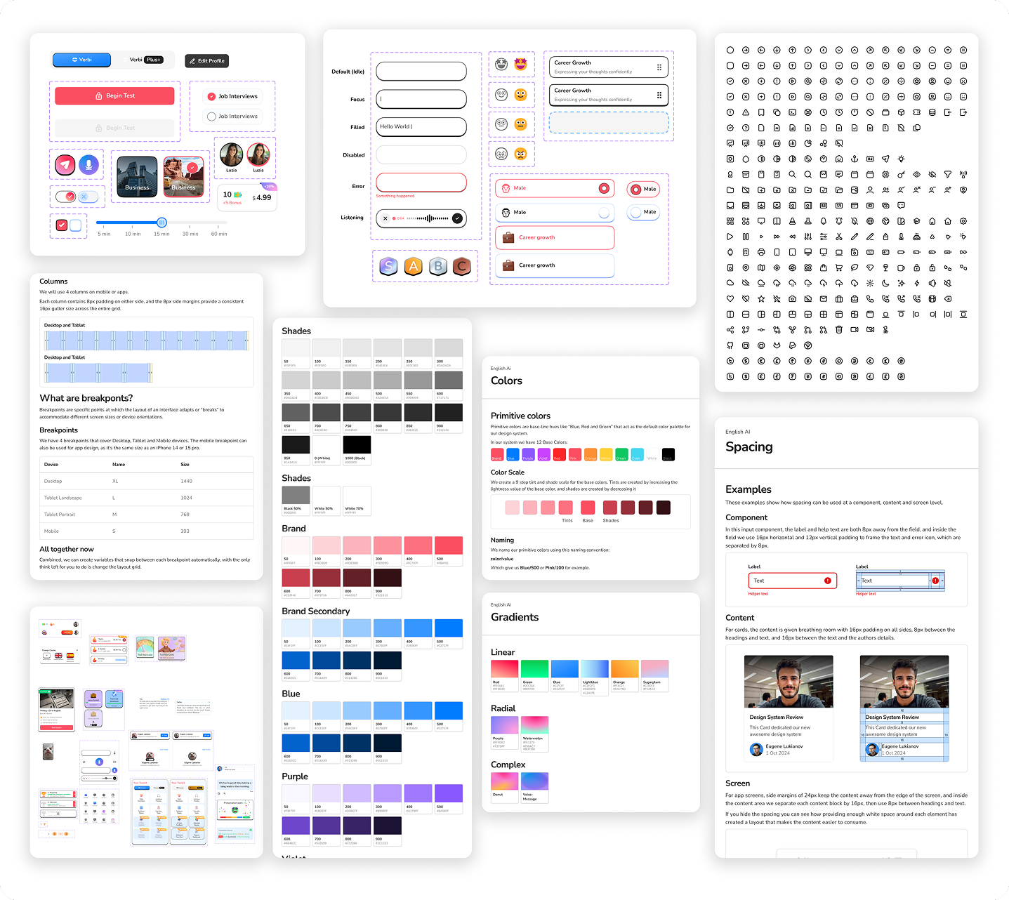 Fluenza design system — components, colors, typography, icons, and spacing