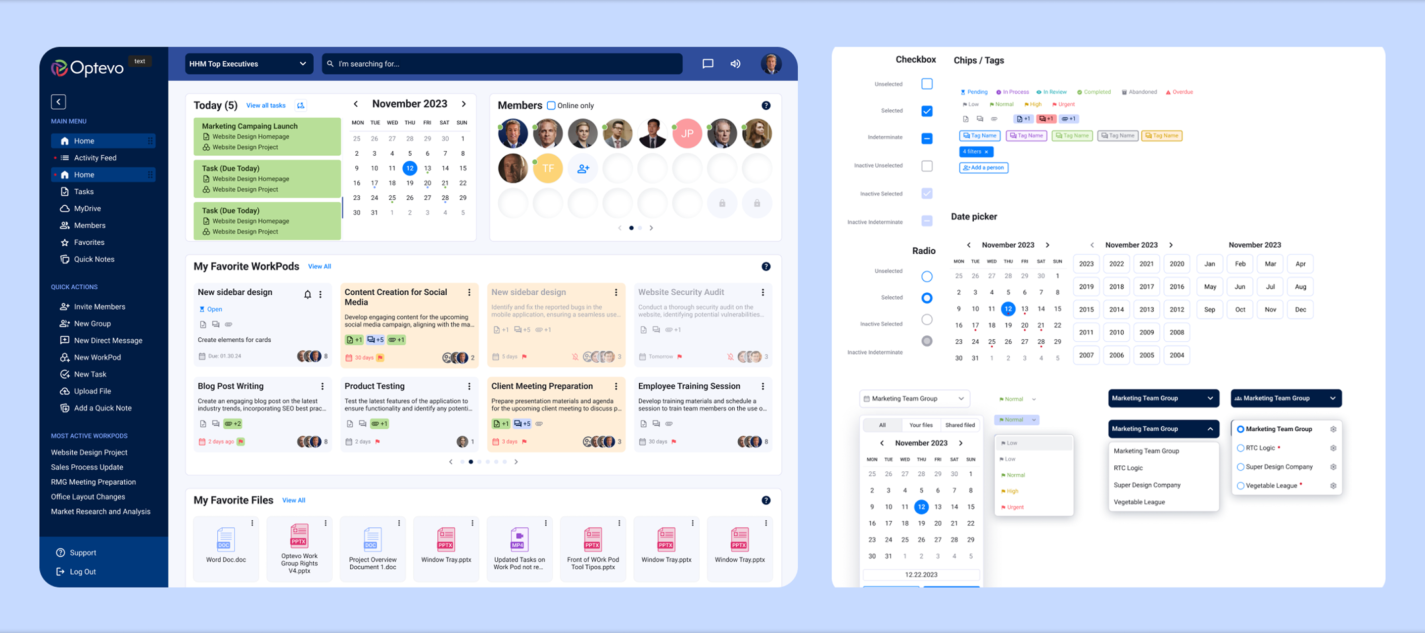 Optevo app hero preview showing the dashboard