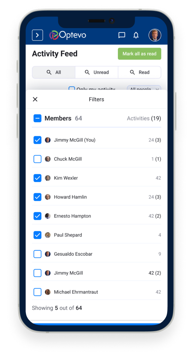 Optevo mobile app — notifications screen