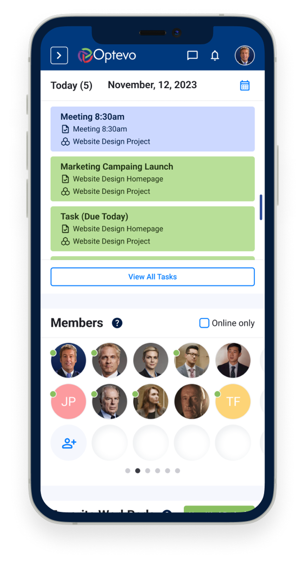 Optevo mobile app — task detail screen