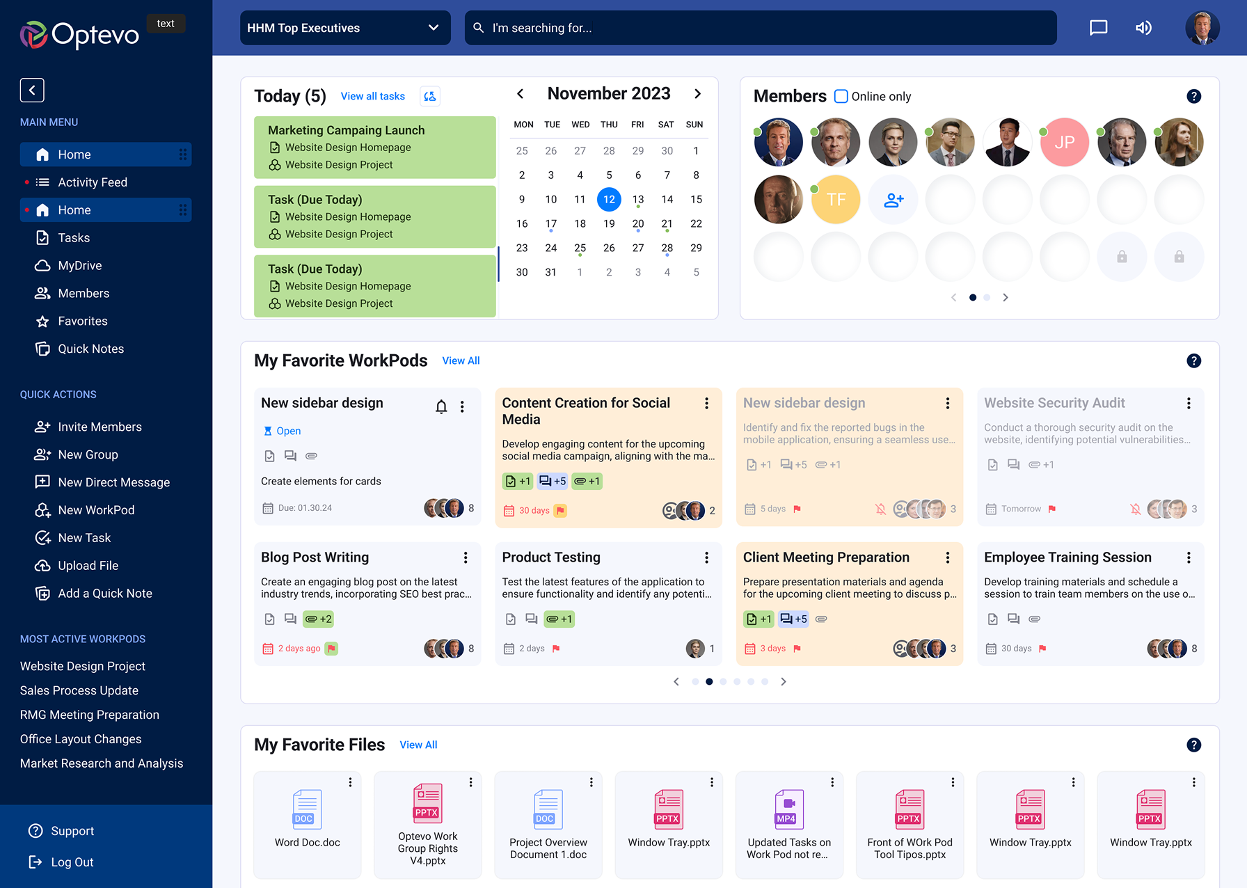 Optevo app workpods view