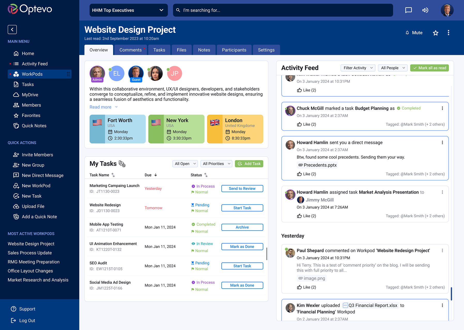 Optevo app dashboard view